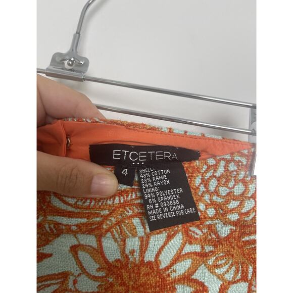 Etcetera Orange Blue Leaf Floral Safari Pleated Knee Length Skirt Size 4 - Picture 4 of 6